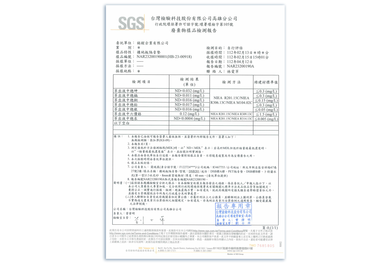 廢棄物毒性(TCLP)溶出試驗報告